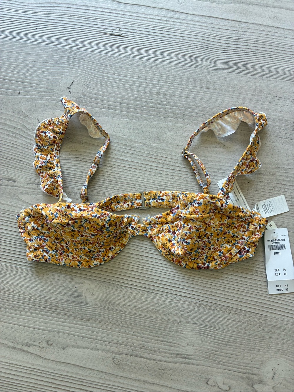 Abercrombie and Fitch Floral Bikini Top with Yellow and Blue Accents